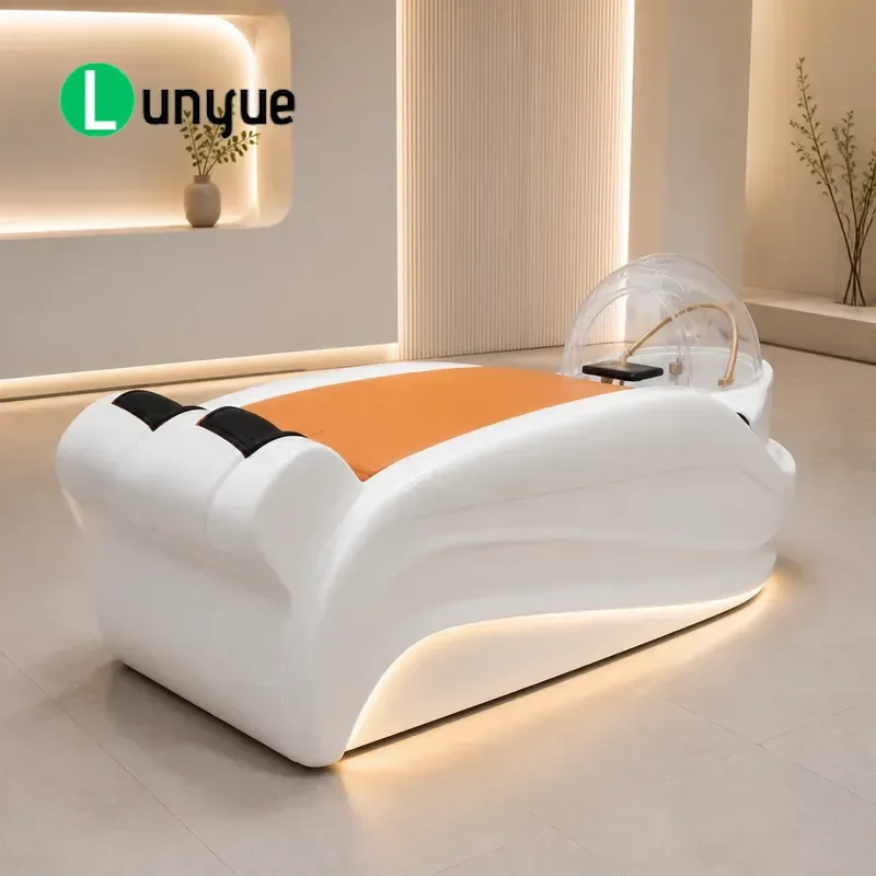 Luxury Electric Massage Shampoo Bed with Integrated Sink Water Circulation System LED Lighting for Stone Therapy Spa