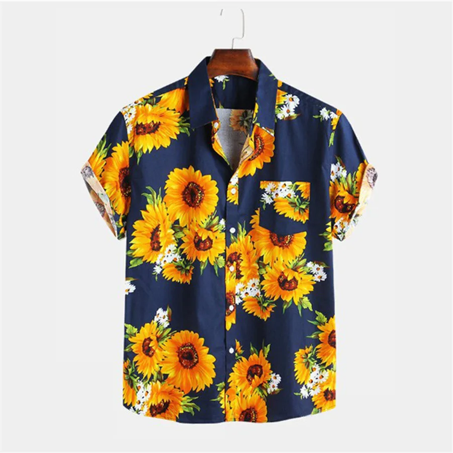 Camisas masculinas estampadas florais de manga curta, camisa casual havaiana de praia de férias, tops confortáveis soltos, roupas masculinas streetwear