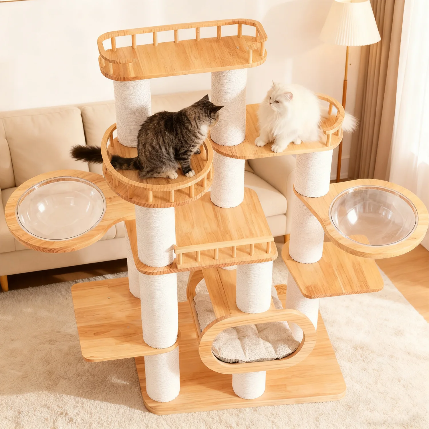 solid wood cat climbing frame luxury household multi-layer cat nest integrated frame small apartment