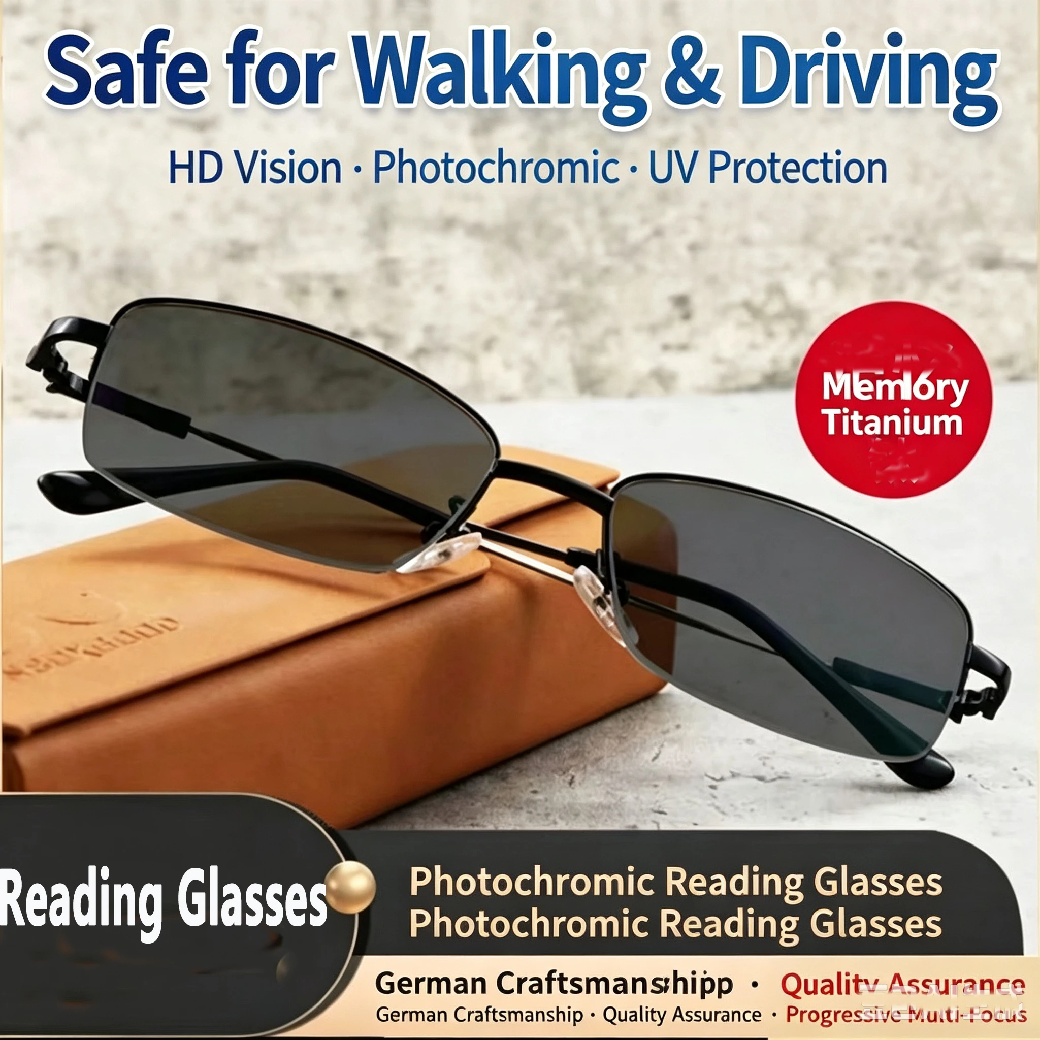 Photochromic Progressive Reading Glasses Men Anti-Reflective Half-Frame Multifocal Eyeglasses High Quality Near Far Sight Glass