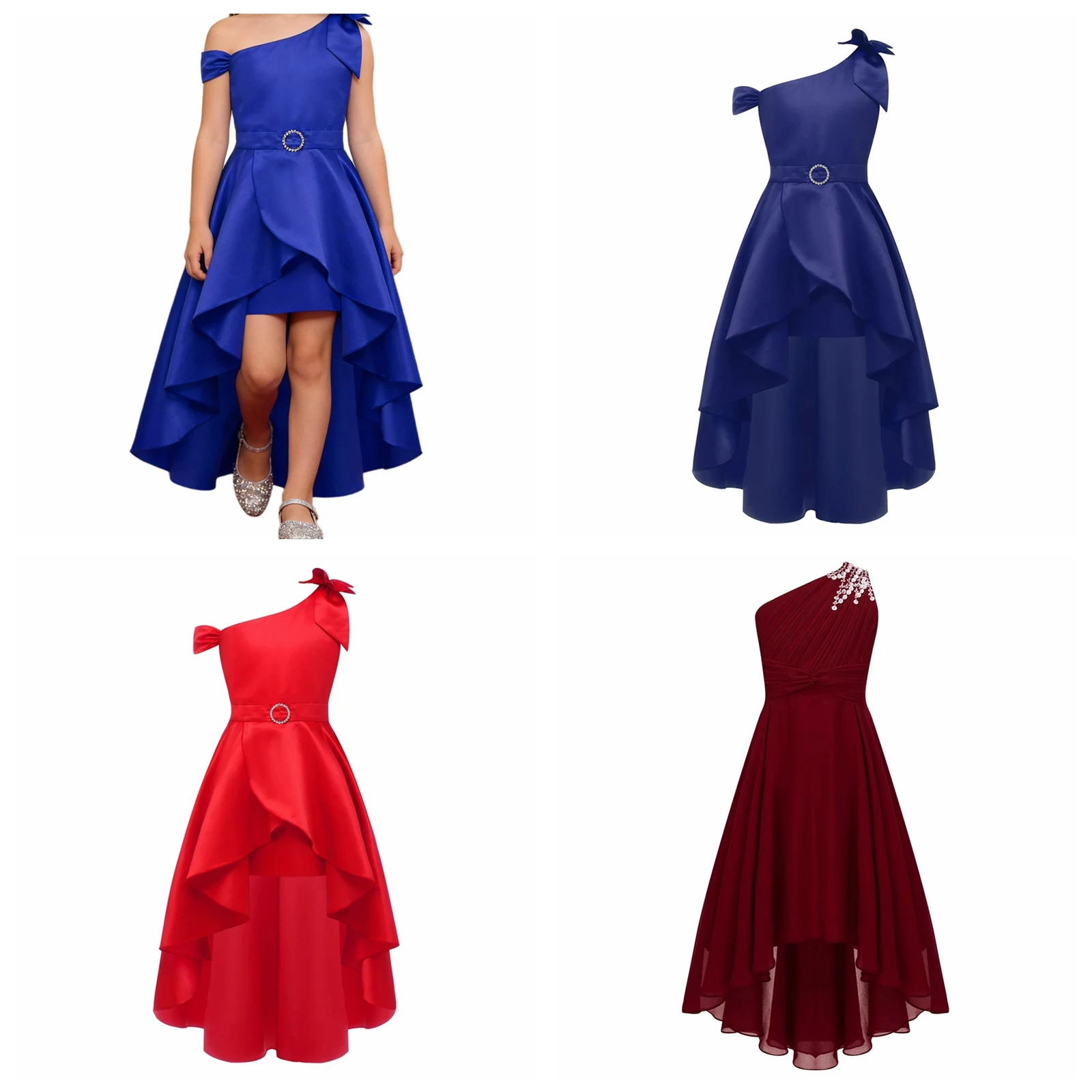 Flower Girls Dress First Communion Formal Wedding Evening Proms Gown One-shoulder Party Dress for Bridesmaid Summer Dress