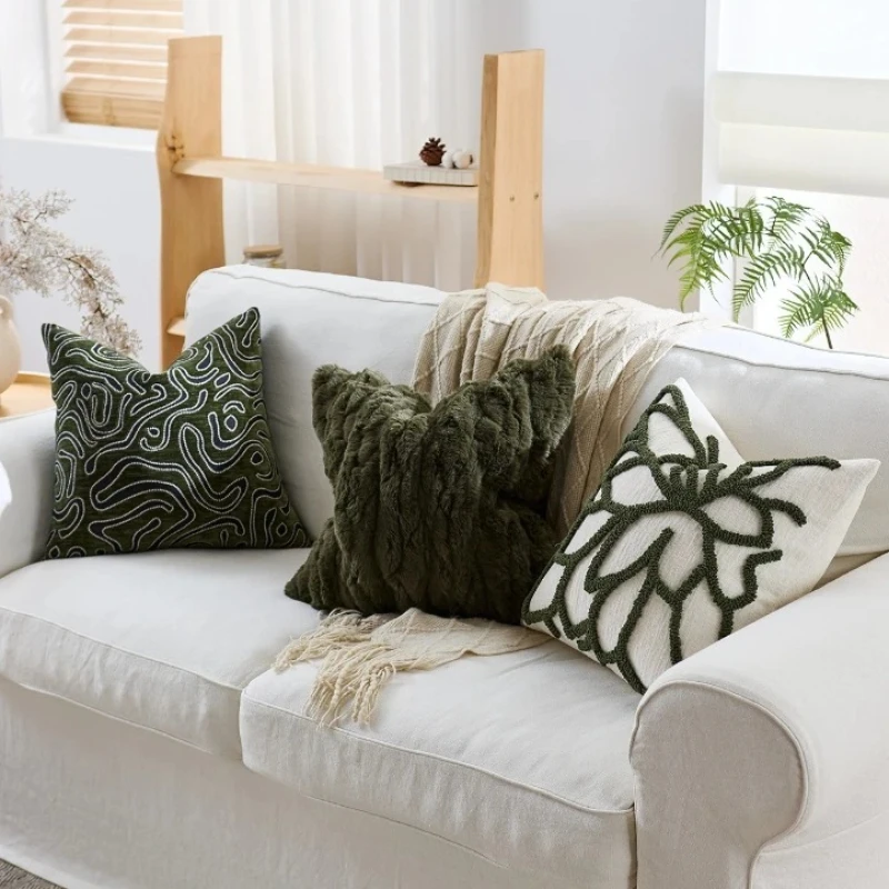 

Nordic Luxury Cushion Cover 45x45cm Modern Tufted Jacquard Faux Fur Pillow Case Green Chenille Home Decor Sofa Throw Covers
