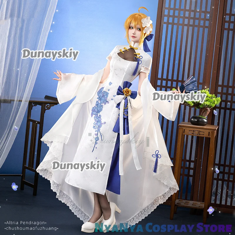

Игра Fate/stay Night Altria Pendragon Saber 코스프레 Костюм Четвертого Юбилея Cheongsam Белый Шаль Парик Хэллоуин Вечеринка
