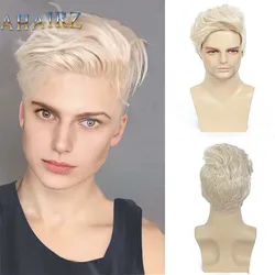 Short Male's Synthetic Blonde Wig for Men Straight Natural Looking Wigs Cosplay Costume Party Halloween Daily Use Fake Hair