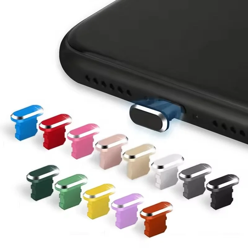 2-10 Pcs Set Aluminum Alloy Anti Dust Plug For iPhone 14 13 12 Mini Pro Max Plus iPad AirPods Apple Series Lightning Port Cover