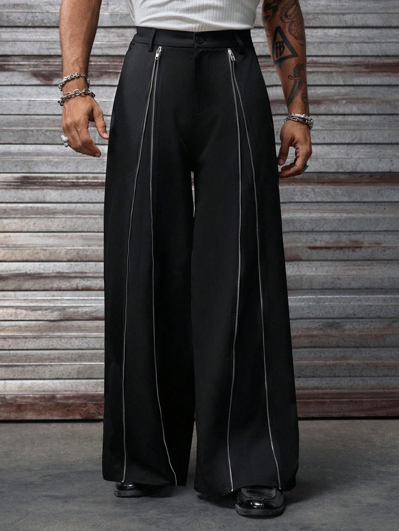 Spring/Summer Men Solid Woven High Waist Wide Leg Pants Zipper Detail Daily Wear Trousers
