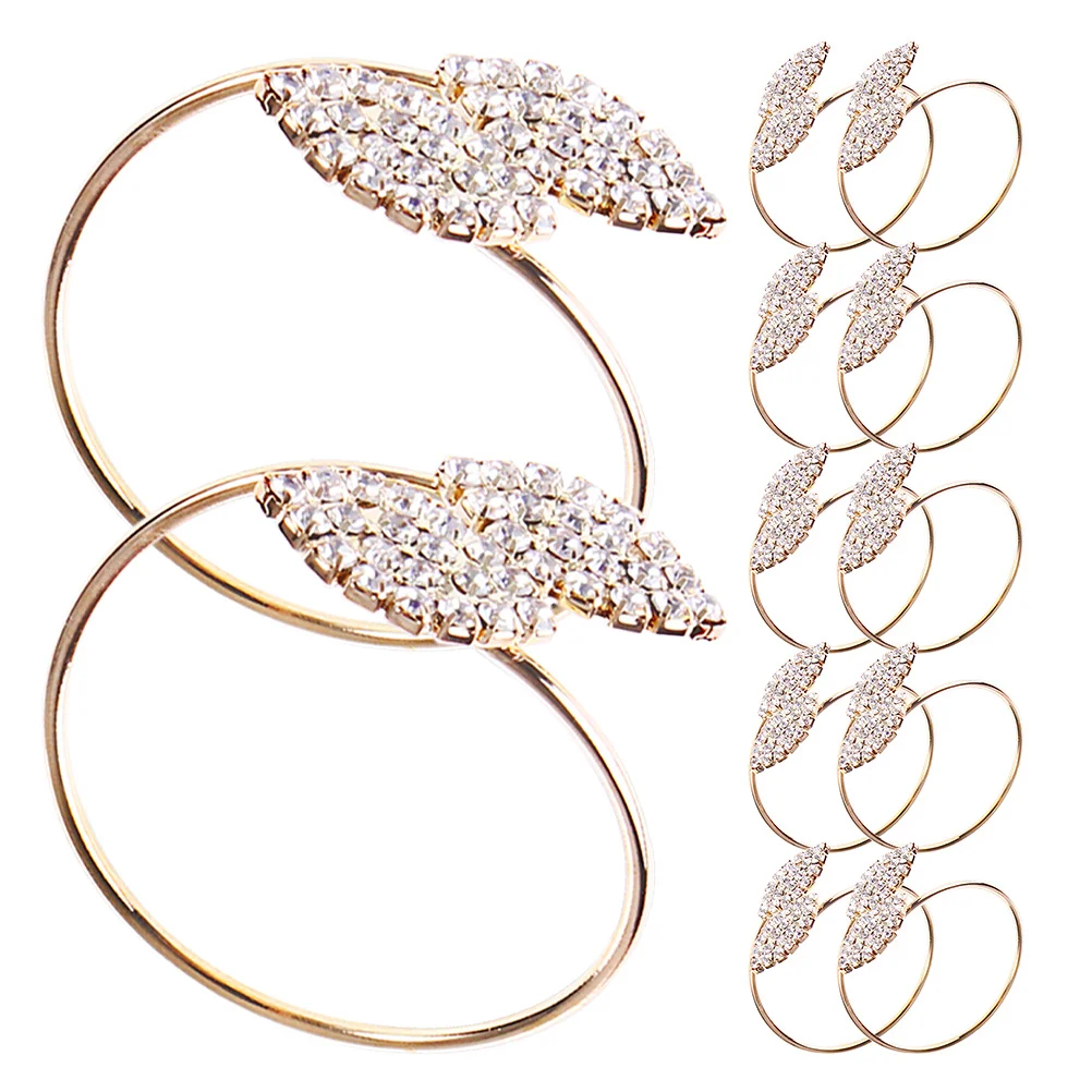 

12Pcs Rhinestone Metal Napkin Rings Leaf Design Elegant Dinner Table Decor Wedding Party Christmas Banquet Napkin Buckles