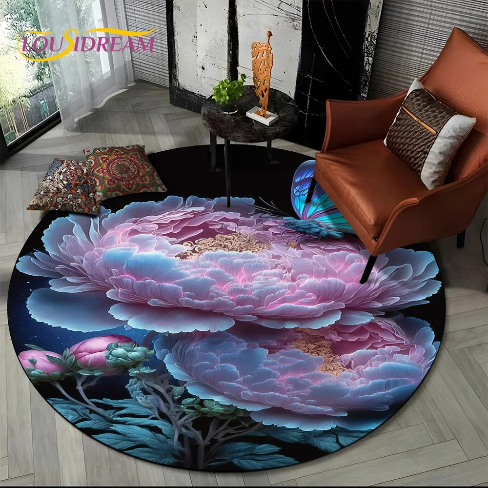 Sunflower & Rose Nordic Daisy Round Carpet – Non-Slip Rug for Living Room, Bedroom, Sofa, Kids Area, Floor Mat Gift