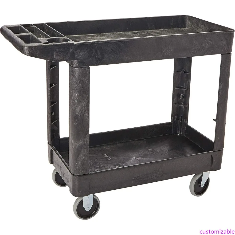

Rubbermaid Commercial Two-Tier Utility Cart with Lipped Shelves, Storage Handle, 500 lbs Capacity for Warehouse Use