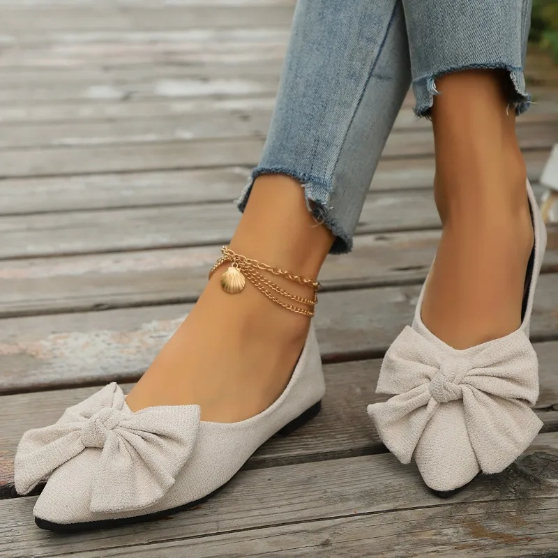 JGSHOWKITO Klassische Damen-Flats mit süßer Schleife, flache Ballerinas für Damen, spitze Zehenpartie, rutschfeste Damen-Mode-Loafer – Detail 14