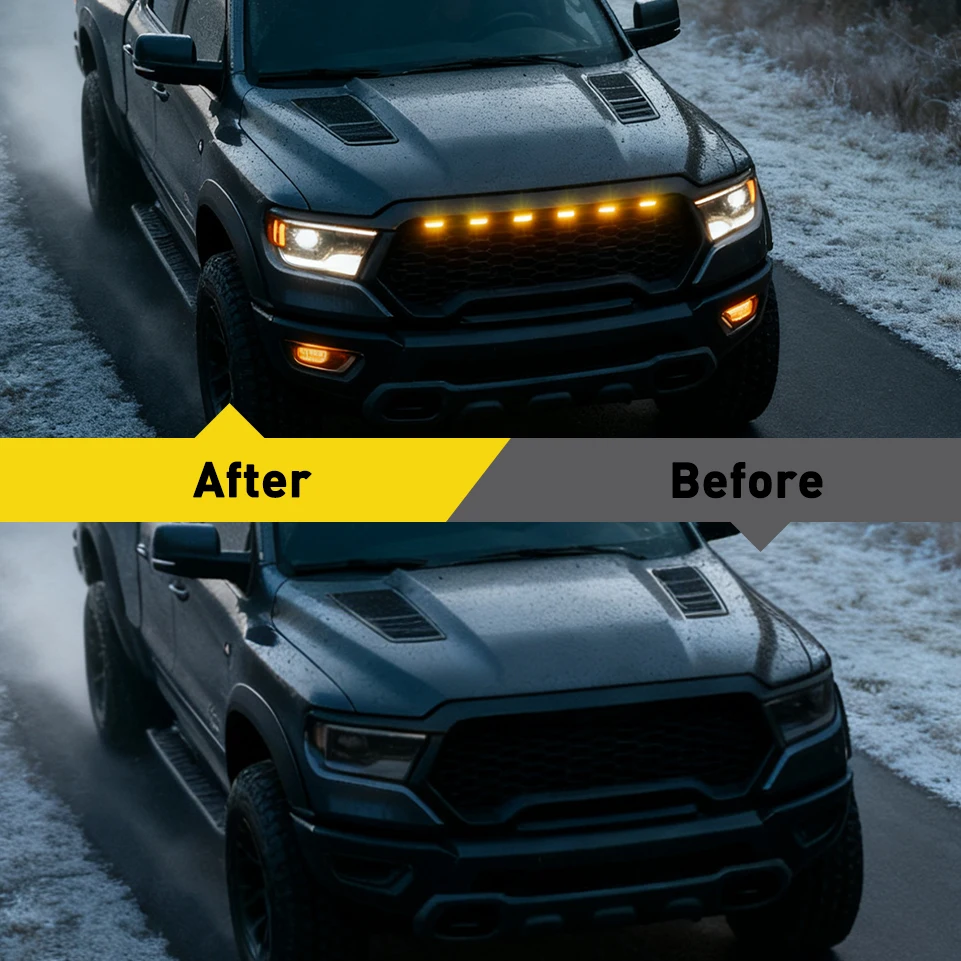 6Pcs Front Bumper Amber LED Grille Lights Grill Lamps Set Smoked Lens Universal For Front Grille Light Waterproof 12-24V