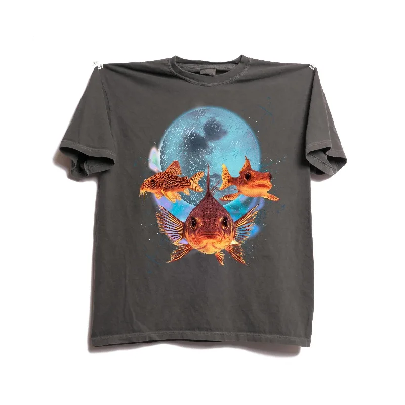 Tres camisetas con gráficos retro de Corydoras Catfish, divertidas camisetas con estampado de luna de acuario, ropa para niños y padres, tanto para niños como para niñas