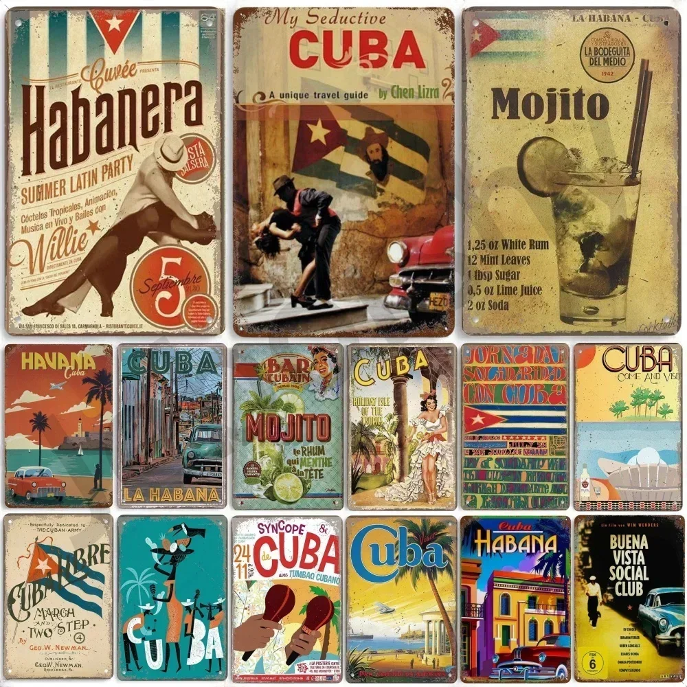 Vintage Travel Cuba Poster Metal Aluminum Sign Havana Egypt Hawaii Holiday Isle Landscape Metal Plaque for Home Bar Club Wall