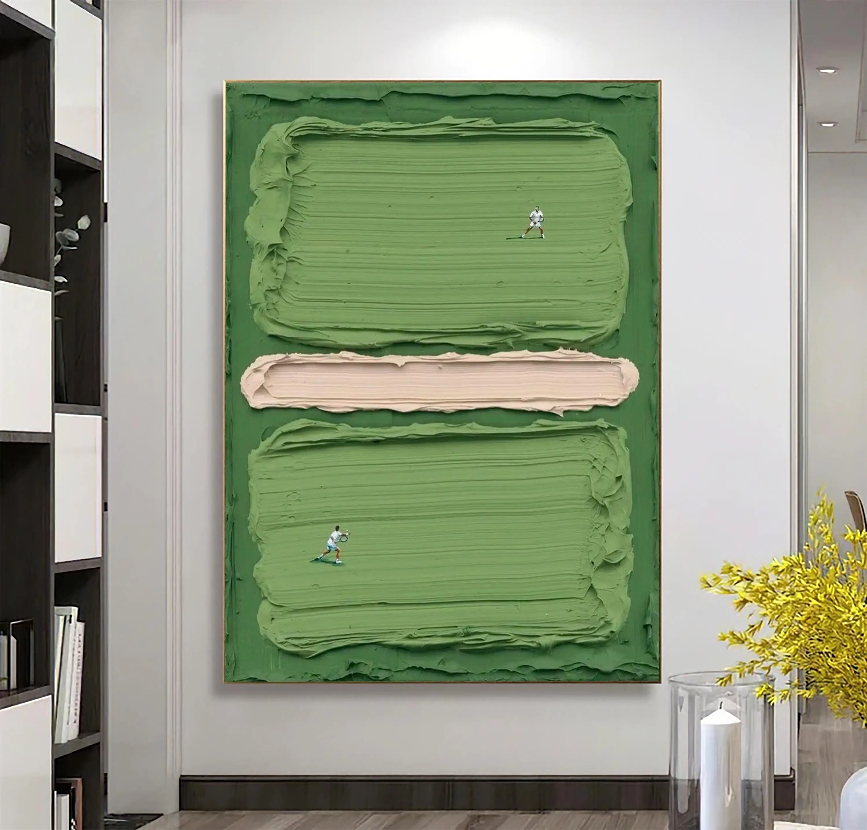 2D abstract Green golf course, tennis court canvas painting,Cafe,wall art poster for living room, home decoration, no frame.