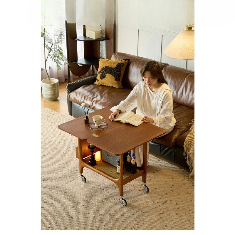 

trolley medieval retro style solid wood movable coffee table
