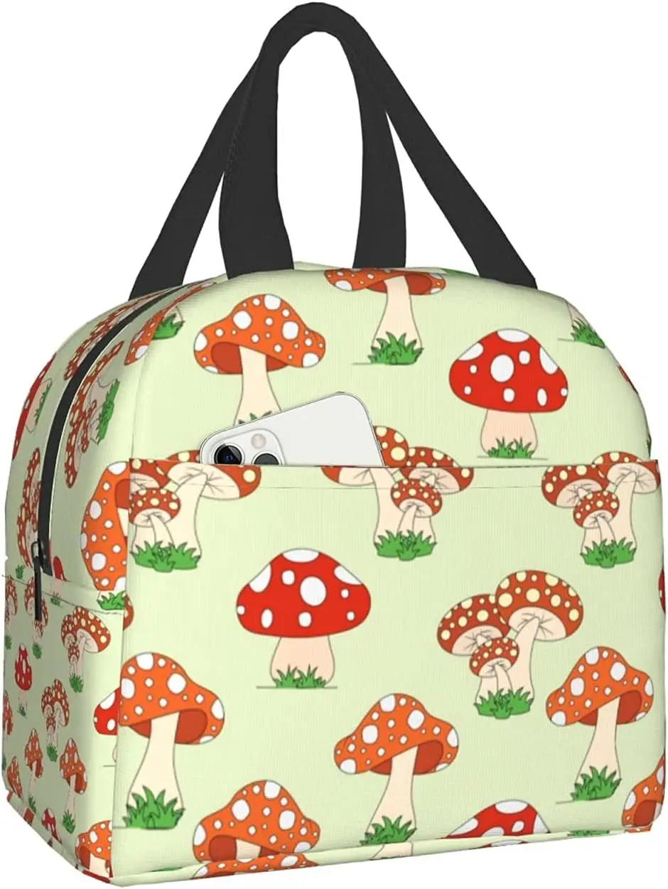 Cute Colorful Mushroom Insulated Lunch Bag for Women Reusable Lunch Box Lunch Tote Bag for Office Work School Picnic Beach