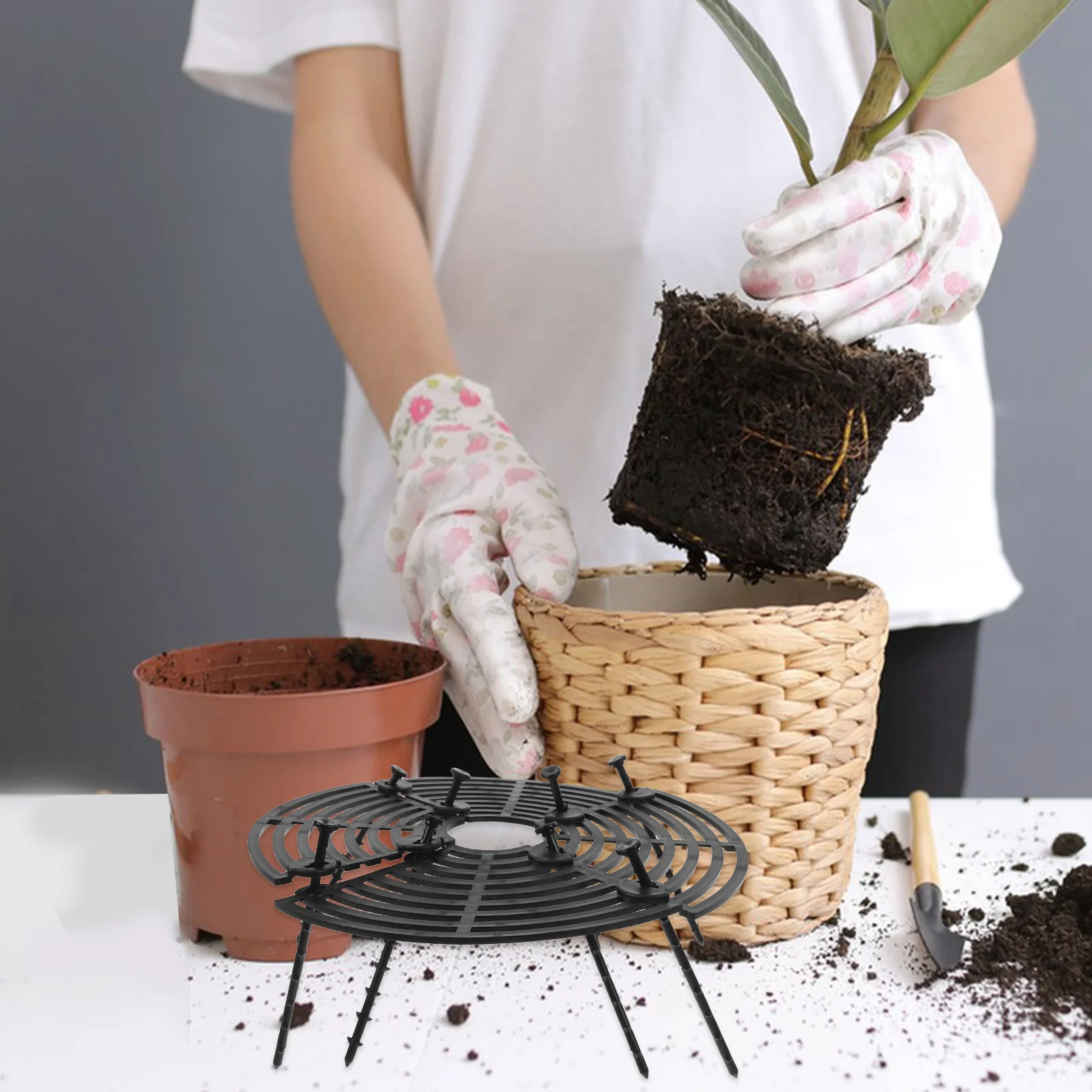 

4Pcs Plant Pot Soil Grid Cover Black Mesh Design Indoor Outdoor Plant Protector Prevents Pet Digging Soil Spill Stopper Promotes