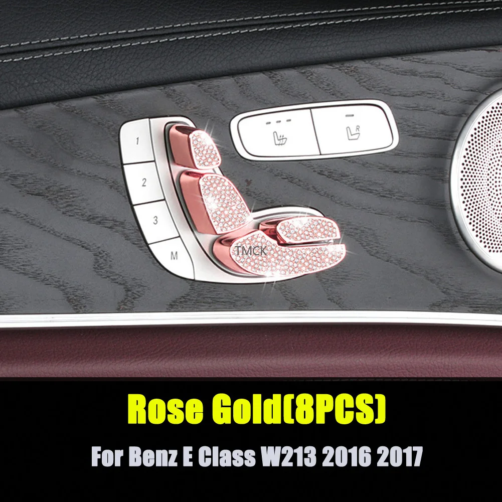 8PCS/Set For Mercedes Benz E Class W213 2016-2023 Car Styling Accessories Door Seat Adjustment Switch Diamond Cover Trim Frame