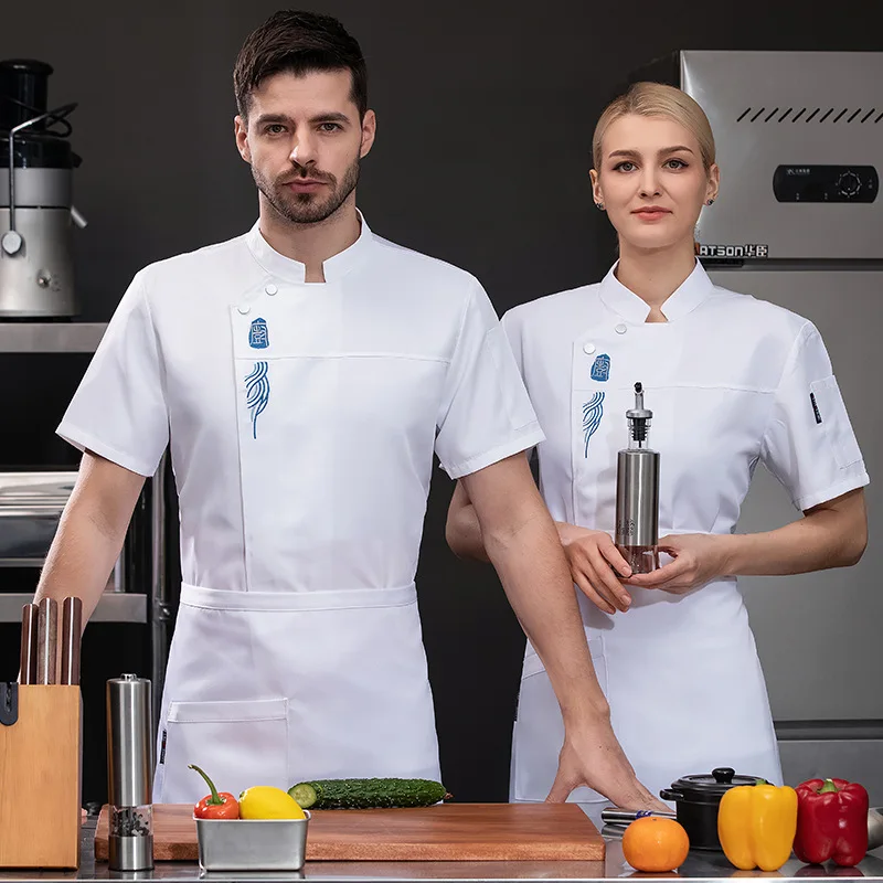 Hotel Restaurant Kitchen Work Uniform Short Sleeve Chef Jacket Bakery Pastry Chef Summer White Kitchen Coat