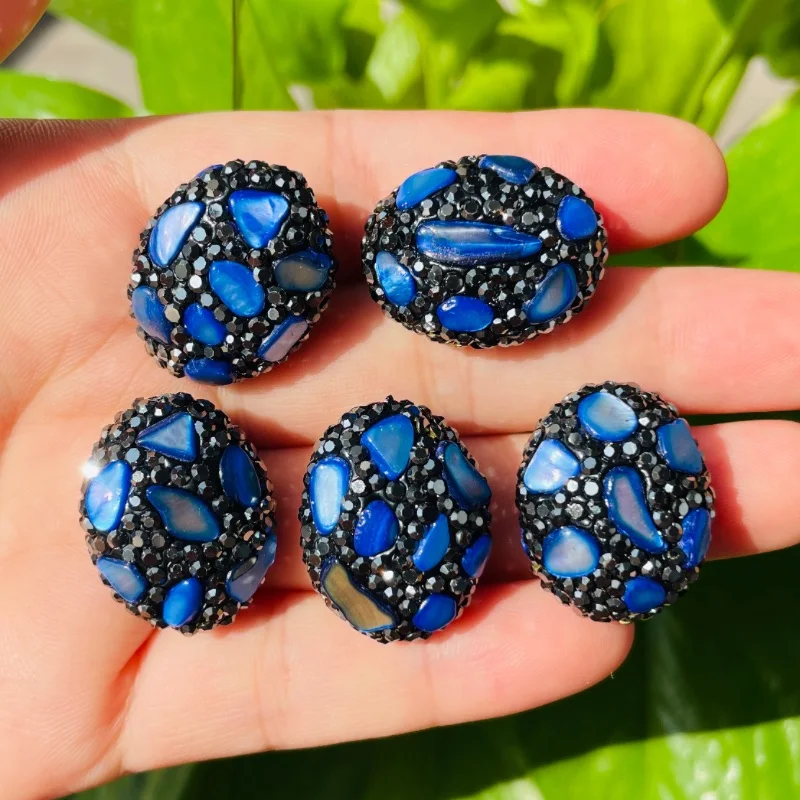 5pcs High Quality Navy Blue Stone Black Rhinestone Pave Oval Focal Beads Spacers Centerpiece  Jewelry Bracelets Necklaces Making