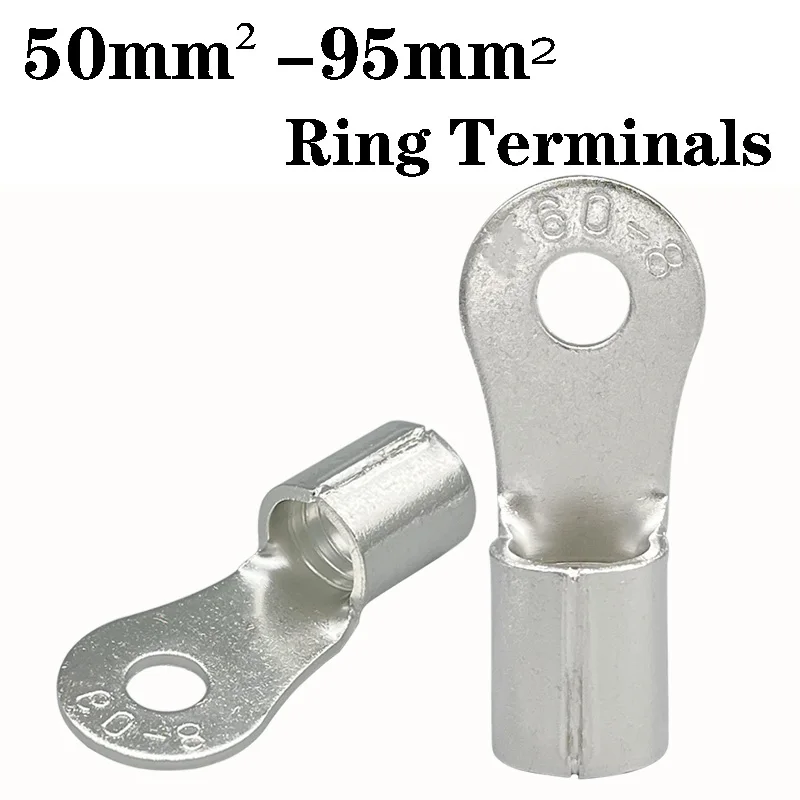 10-100PCS Pure Copper Ring Terminals Non Insulated Crimp Terminals RNB60/70/80-6/8/10/12 Wire Cable Connectors