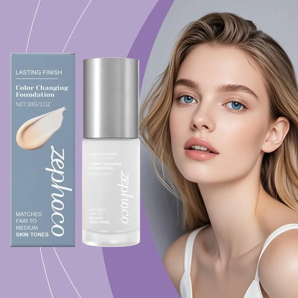 Lasting Finish Color Changing Foundation, Thin Hydrating Fit‑Skin Makeup,Natural Light Sheer Daily Face Base for Most Skin Tones