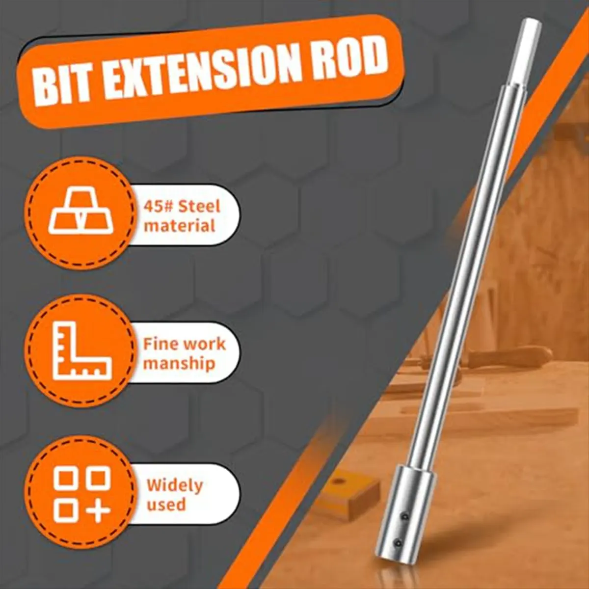 

A58Z Forstner Bit Extension for 3/8Inch Round Shank, High-Carbon Steel Wood Spade Drill Bit Extender 1PCS