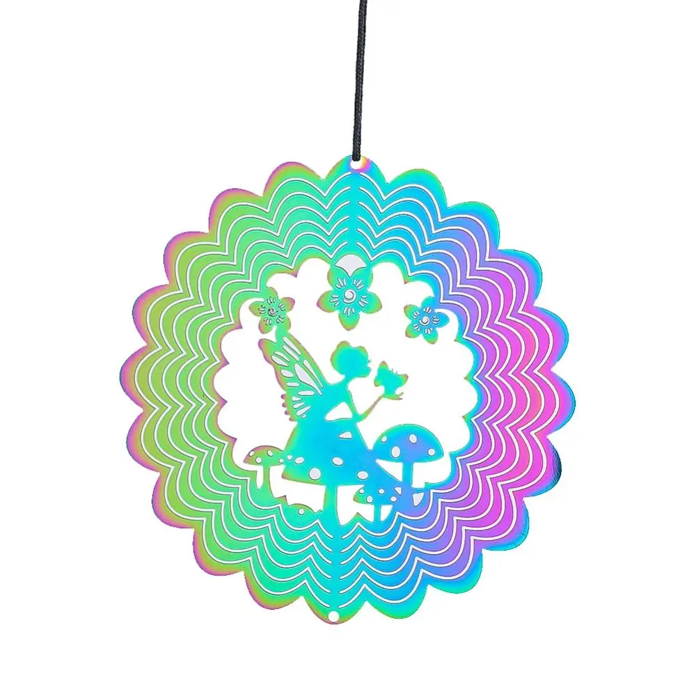 3D Wind Spinner Catcher Flowing Light Effect Stainless Steel Wind Chime Pendant Round Hanging Decor Dynamic Rotating Wind Chimes