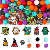 72Pcs Silicone Beads Halloween Theme Beads For Jewelry Making DIY Keychain Necklaces Beaded Pen Food Grade Toys Accessories Set