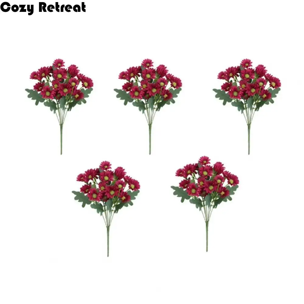 5개 묶음 고충실도 그라데이션 인공 데이지 부케 구부릴 수 있는 줄기 방수 21송이 모조 꽃 생생한 석양색