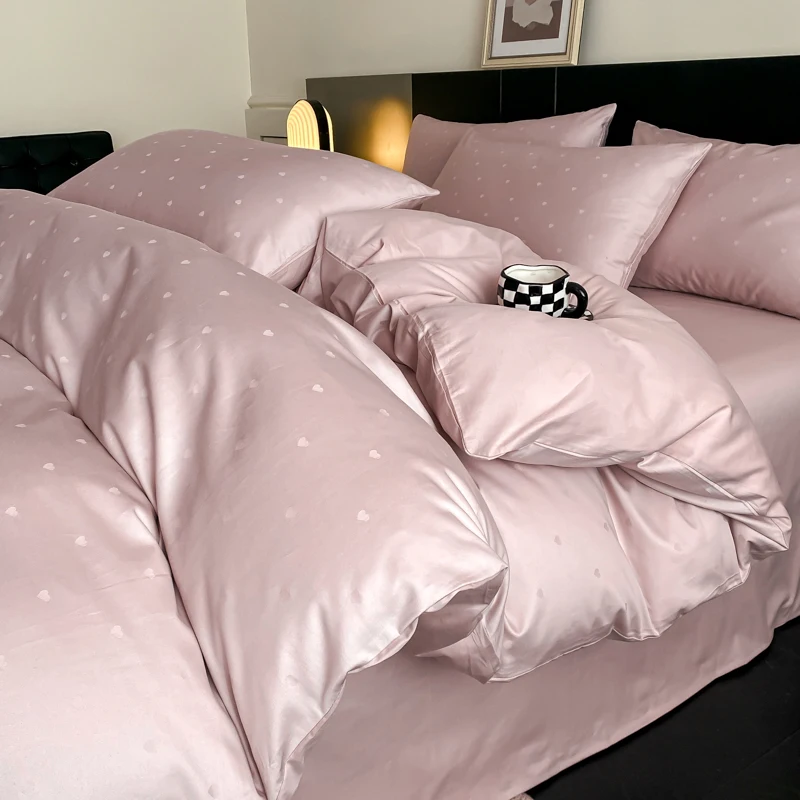4Pcs Light Luxury High-end Sense 160 Pcs 100% Cotton Tribute Satin Jacquard Quilt Cover Sheet Simple Bedding