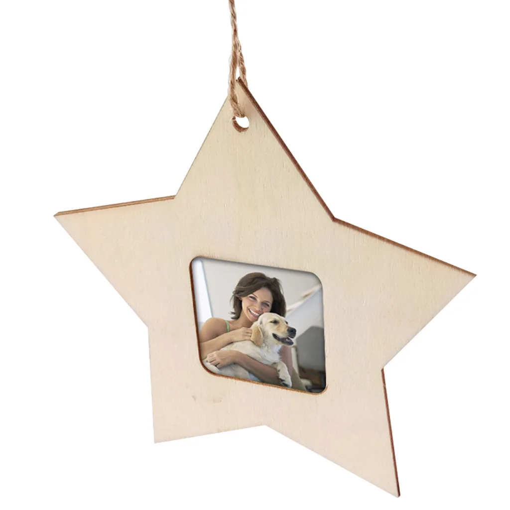 10pcs/set Mini Wooden Photo Frame Star Shaped Hanging Decoration Picture Wall Pendant for Home Decor Holiday Wedding Birthday