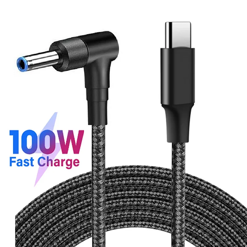 100W PD USB C to 4.5mm Laptop Charging Cable Type C to DC 4.5x3.0mm Power Supply Cord For HP Notebooks Stream 11 13 14 15 & More