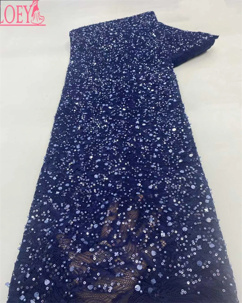 

OLOEYAfrican French Beaded Lace Fabric 2025 High Quality Lace Pink Lace Fabric Nigerian Tulle Mesh Lace Fabrics for Wedding