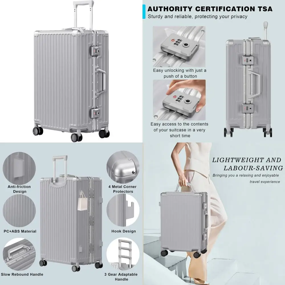 

24-дюймовый замок TSA с двойным спиннером ПК + АБС-пластик, чемодан с твердым корпусом, алюминиевый каркас, чемодан без молнии для проверенных путешествий