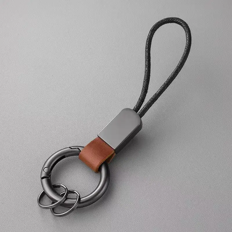 New exquisite and compact car keychain, multifunctional card box, case cover, accessories, hanging rope chain, metal leather fur
