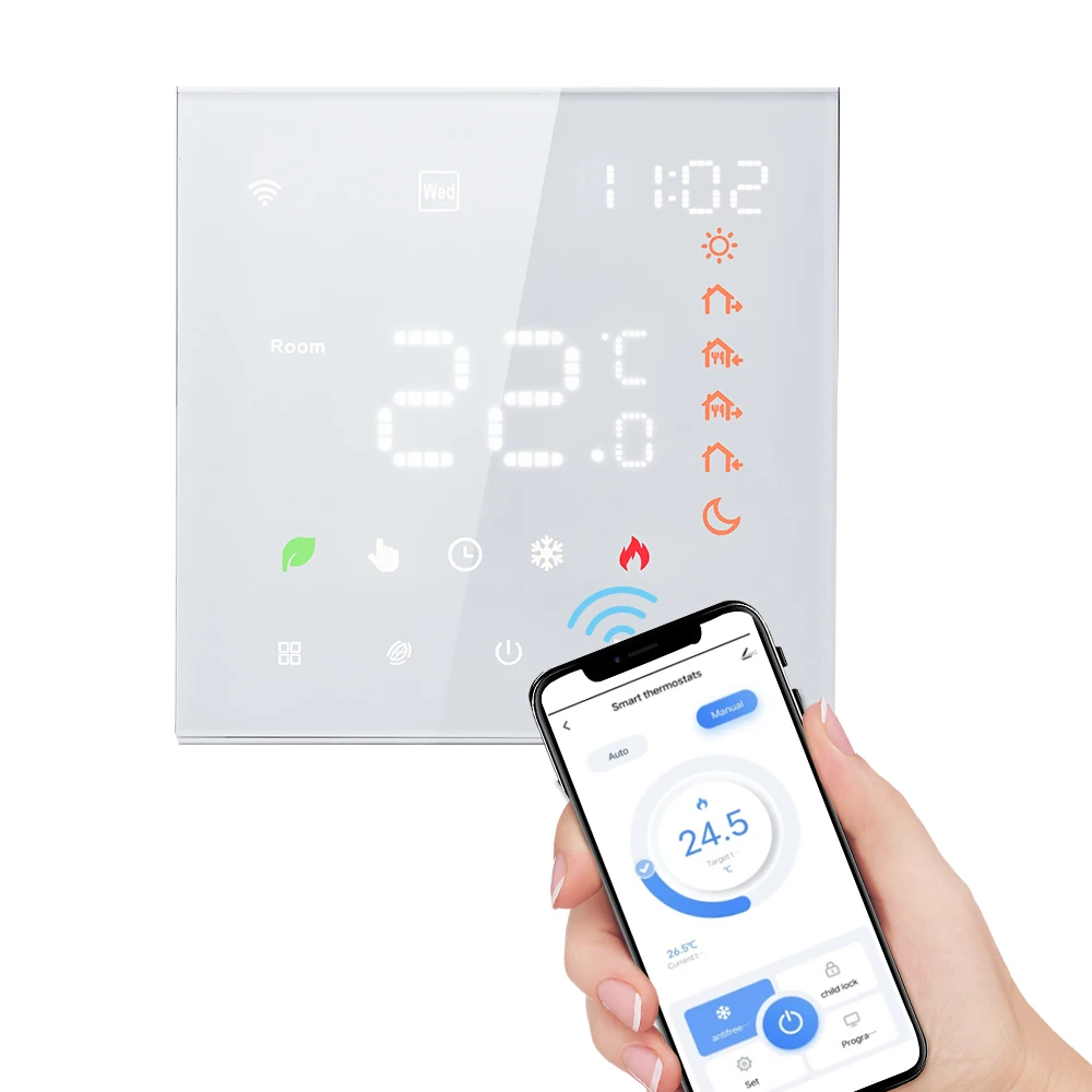 WiFi Programmable Thermostat Voice Control 3A Water Heating Thermostat LCD Touchscreen Underfloor Heating Temperature Controller