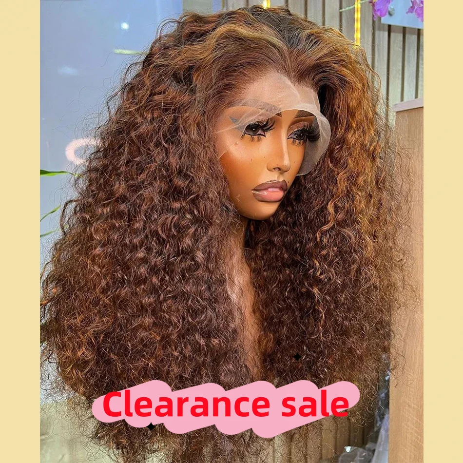 

26 Inch 180Density Glueless Brown Kinky Curly Lase Front Hair Wig For African Women Baby Hair Heat Resistant Preplucked Daily