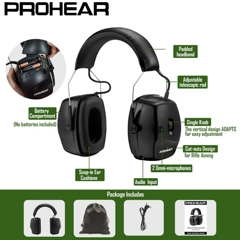 

PROHEAR Electronic Ear Protection Professional Safety Noise Reduction Earmuffs Hearing Protectors for Shooting Hunting Mowing