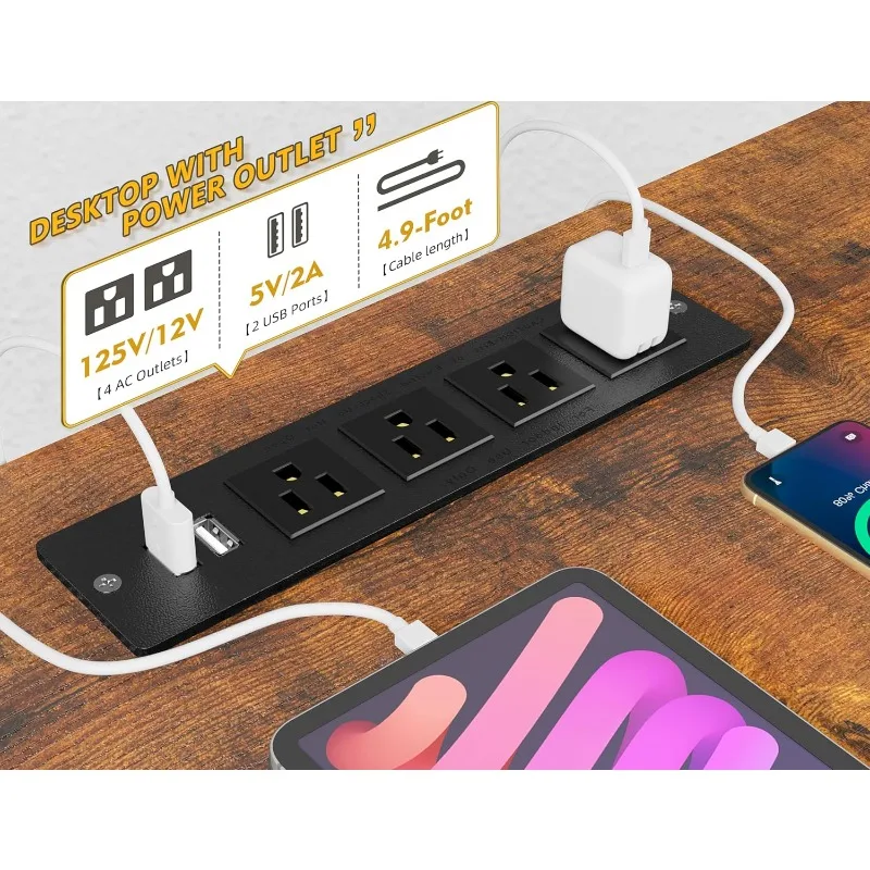 Mesa em forma de L de 64 x 60 polegadas com gaiola e gavetas, mesa de computador de canto reversível com prateleira para monitor, mesa para duas pessoas