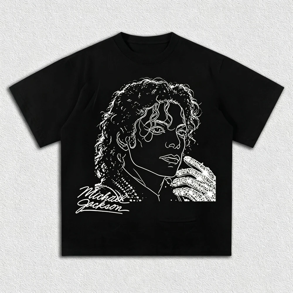 Summer Men's MJ Michael Jackson Printed Cotton Neutral O-Neck Short Sleeve Men's and Women's Fashion Hip Hop T-shirt Fan Gift