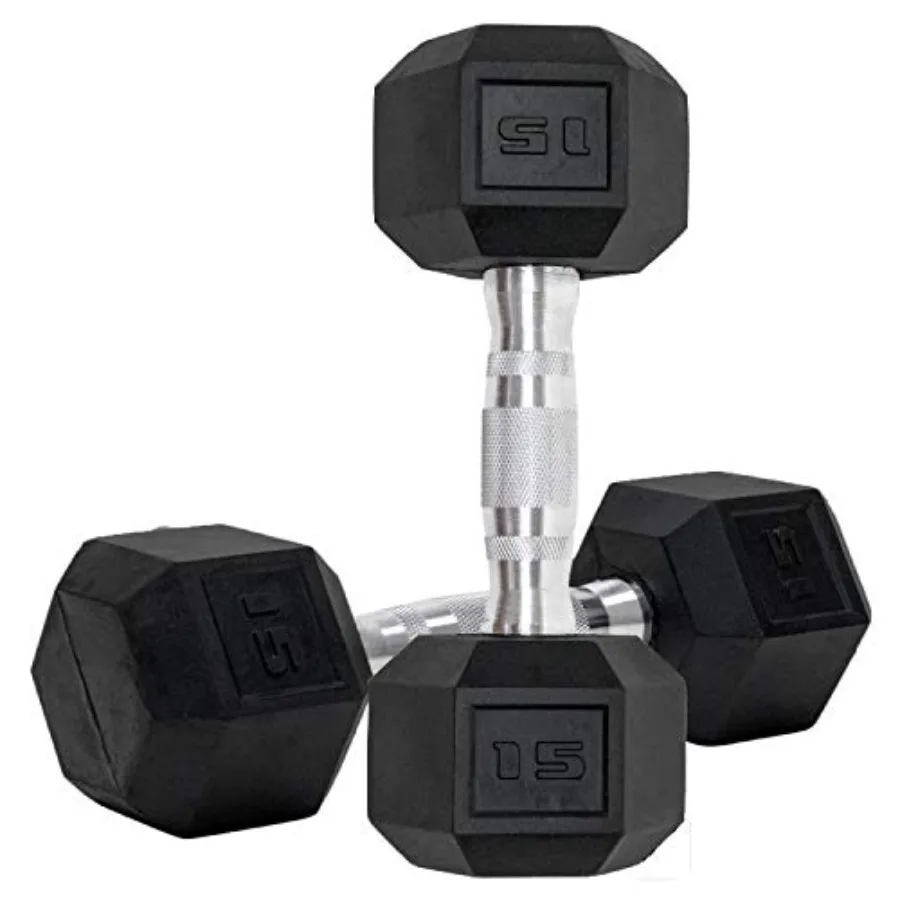 

Dumbbells Set of 2 Hex Rubber Encased Dumbbells Weights with Metal Handle for Home Gym Exercise and Fitness 15 lb Pair Black