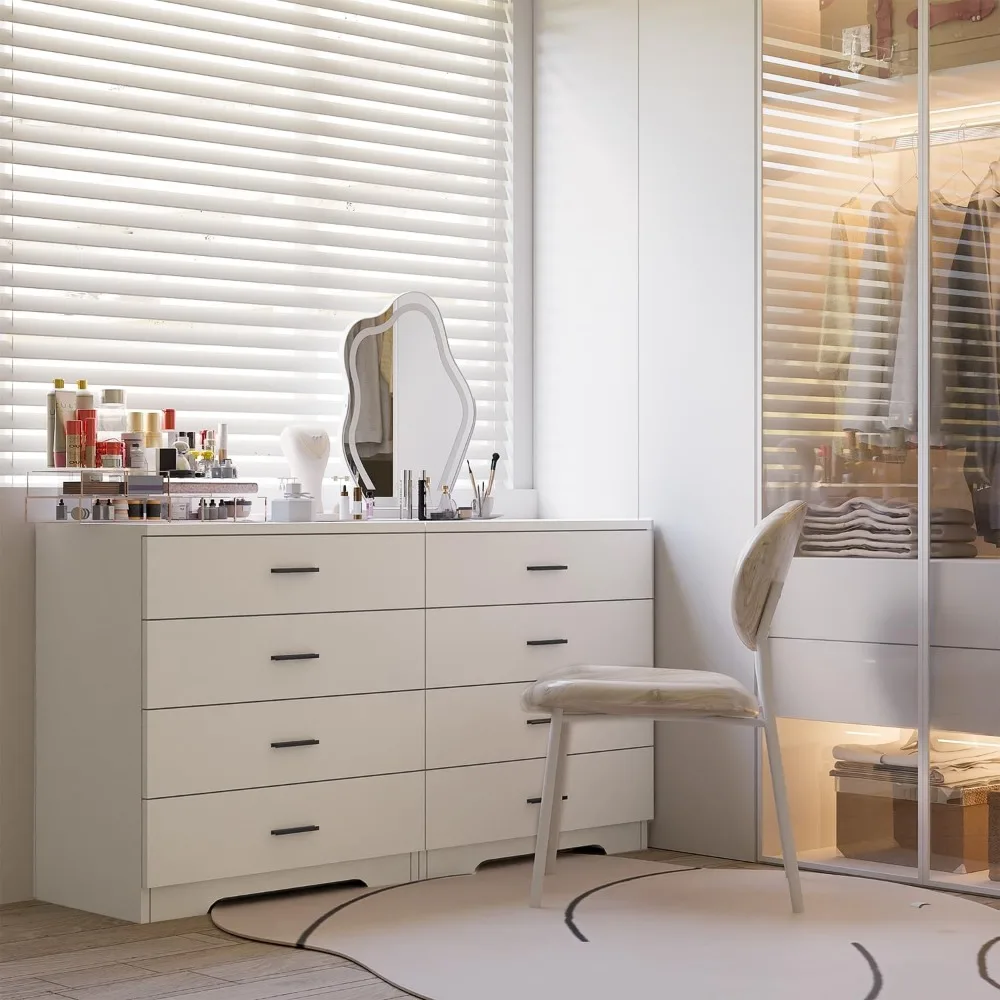 خزانة خشبية ذات 4 أدراج مع منافذ طاقة ومنافذ USB/Type-C لتخزين غرفة النوم بأسلوب أبيض طويل القامة