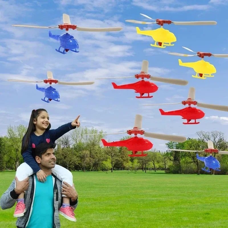 1PC Kids Handle Cable Power Helicopter Cable Helicopter Outdoor Bamboo Dragonfly Fun Flying Toys Small Airplane Toy Color Random