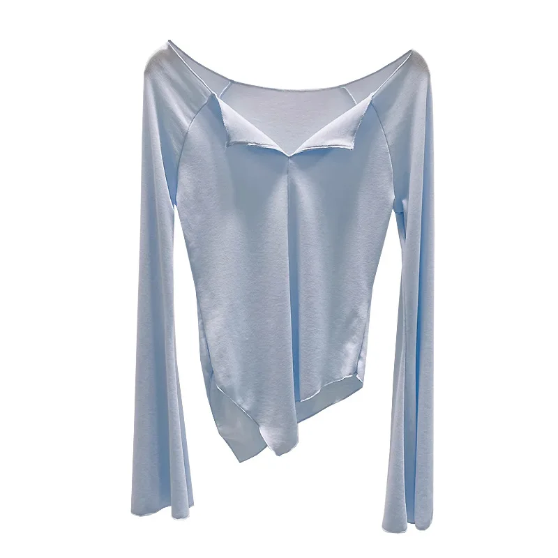 ملابس ممارسة الرقص، ملابس الرقص للتدريب الأساسي، قميص سفلي بياقة كلمة واحدة، نحيف ورقيق، لون كلاسيكي