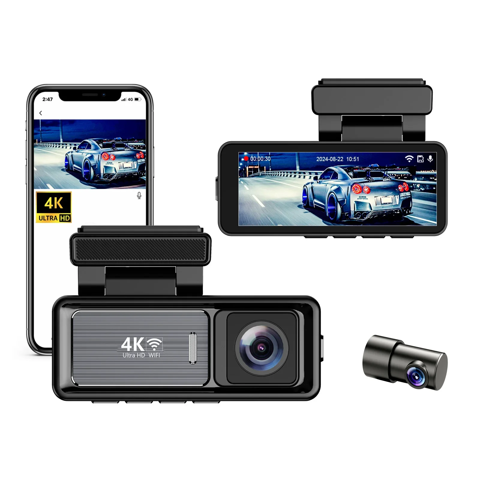Nuovo produttore MINI Dual Lens Wifi Gps Dash Camera anteriore e interna Car Black Box Dual 4k Dashcam Car Dvr Car Camera 4k Dash C