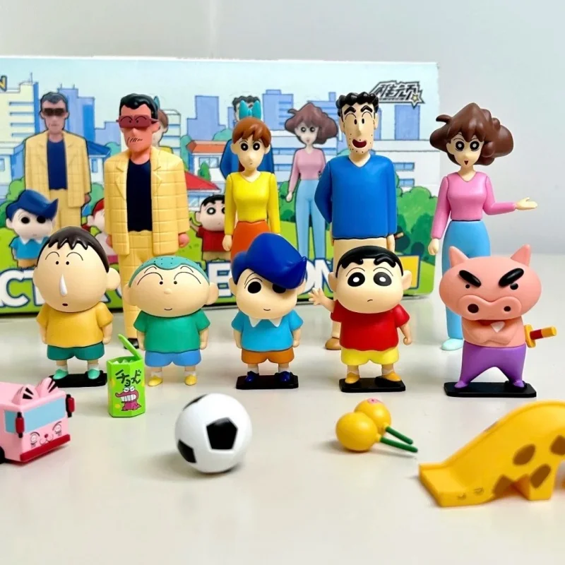 

Коллекционные фигурки Crayon Shin-chan из серии «Всё в одном» в закрытой упаковке, модные игрушки, украшения для рабочего стола, сувениры, подарки на день рождения