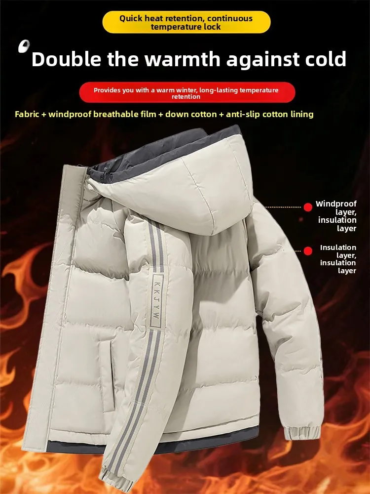 سترة شتوية سميكة دافئة للرجال مبطنة بالقطن مع غطاء للرأس، سترة أنيقة بأسلوب حضري بأكمام طويلة وإغلاق بسحاب من ألياف البوليستر #1