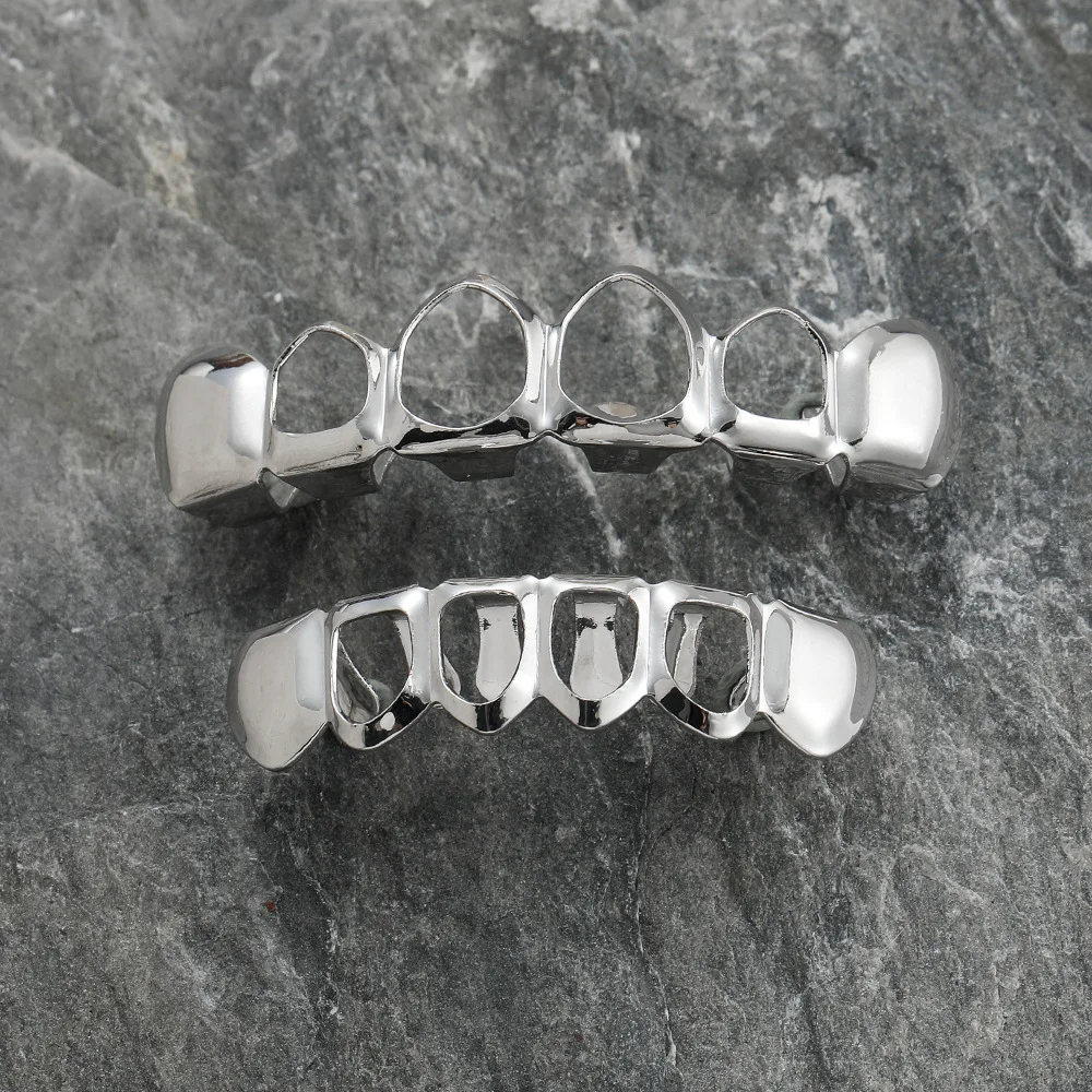 Klassische 4-Hohlzahn-Grillz 6/6 Set Hip-Hop Gold Silber Siebenfarbige Zahnkappen Unisex-Schmuck für Cosplay – Detail 15