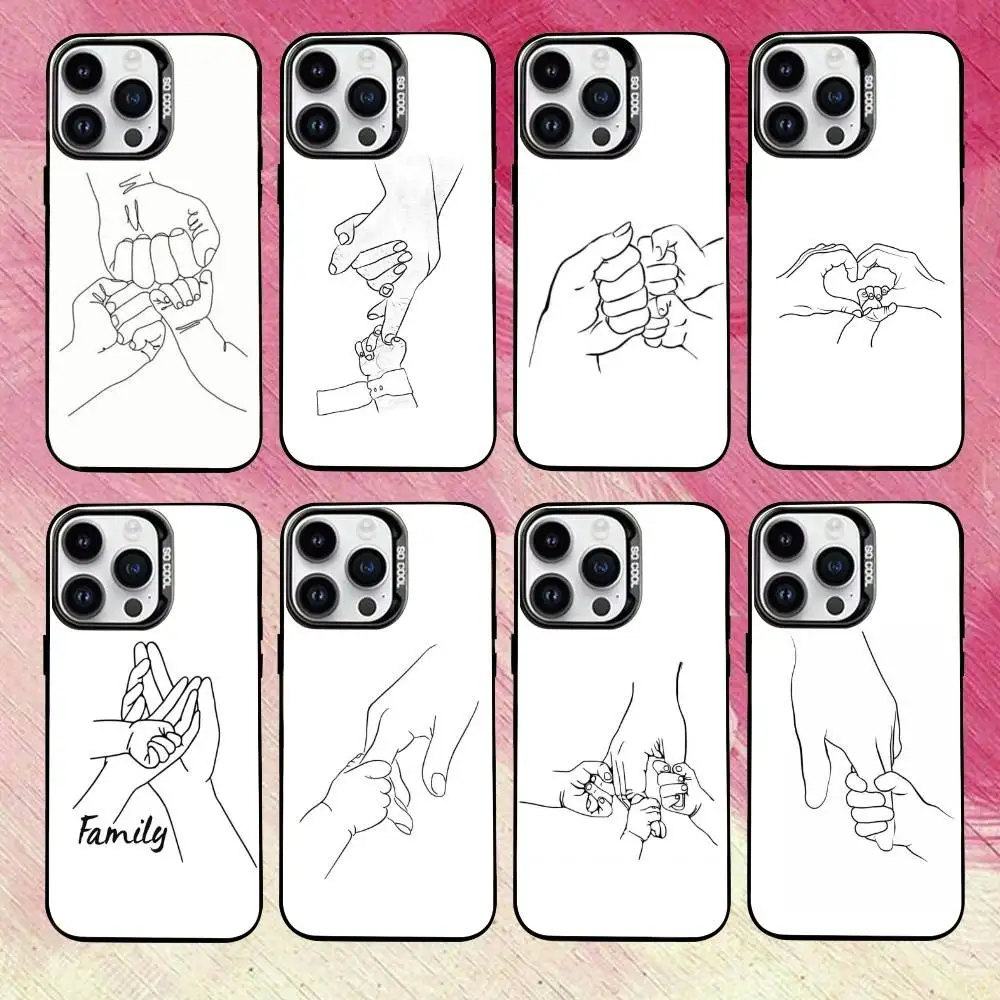 

Baby Mom Dad Family Hand Phone Case For iPhone 17,16,15,14,13,12,11 Plus,Pro Max,XS,Colorful Silver Black Cover